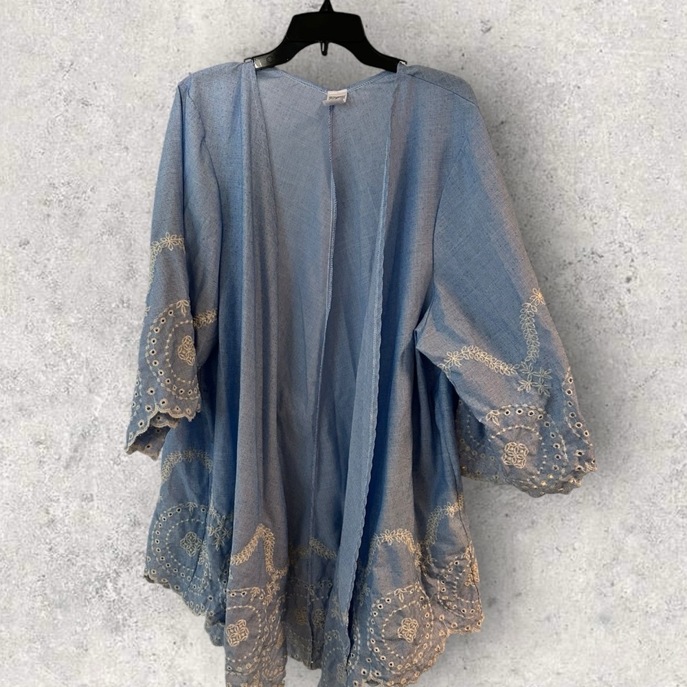 Light Blue Lace Detailed Kimono Sleeve Blouse XXL-XXXL